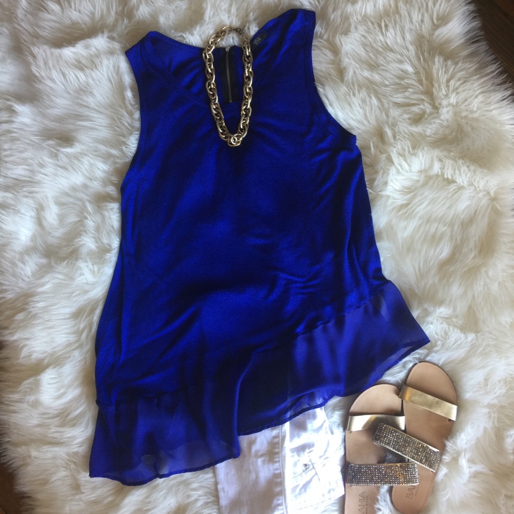 Royal blue asymmetrical sleeveless shirt